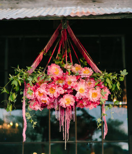 Rosegold peony wedding flower chandelier